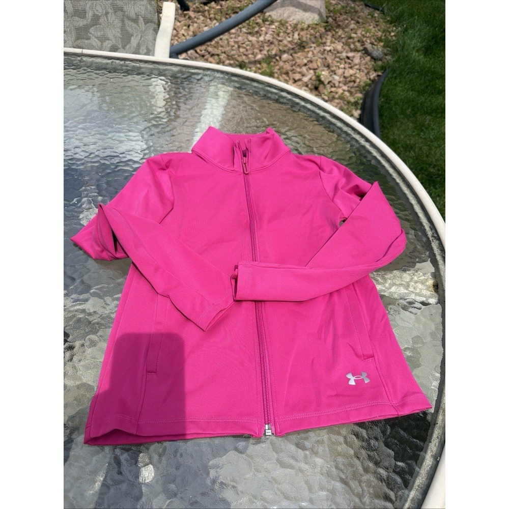 Under Armour Track Jacket Youth Medium Pink Full Zip Pockets EUC